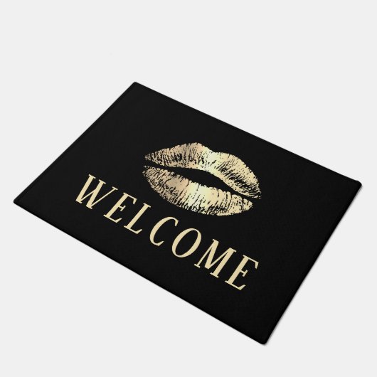 Paillasson Gold Lips Print Beauté Salon Spa Bienvenue (Incliné)