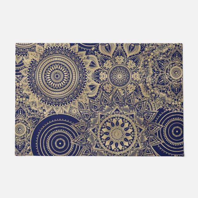 Paillasson Gold Mandala Collection Design bleu (Devant)