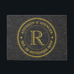 Paillasson Gold Monogram Black Leather Wedding Anniversary<br><div class="desc">Make your own classy, élégant, unique monogram using this custom logo with retro gold typographiy over vintage black leather image background. Replace the sample text with your family initial names, wedding date or other text for a personalized vend. Makes a wonderful gift for Wedding, Anniversary, engagement, birthday, retraite et many...</div>