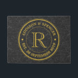 Paillasson Gold Monogram Black Leather Wedding Anniversary<br><div class="desc">Make your own classy, élégant, unique monogram using this custom logo with retro gold typographiy over vintage black leather image background. Replace the sample text with your family initial names, wedding date or other text for a personalized vend. Makes a wonderful gift for Wedding, Anniversary, engagement, birthday, retraite et many...</div>