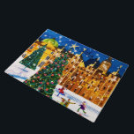 Paillasson Gold Pink Christmas Winter Ice Skating<br><div class="desc">It’s an evening of snowy fun. Everybody enjoy a night of ice skating on the rink. In the wintery scene around them,  the glow of Christmas tree illuminates the freshly falling snow.</div>