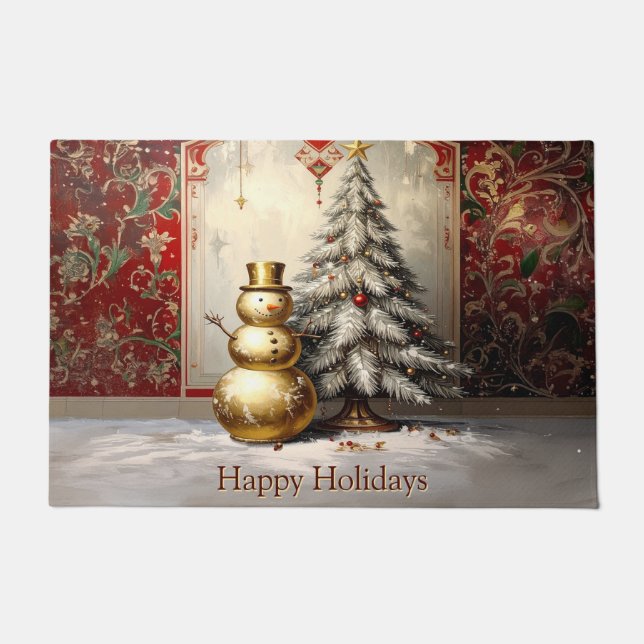 Paillasson Gold Snowman Christmas Tree Holiday Doormat (Devant)