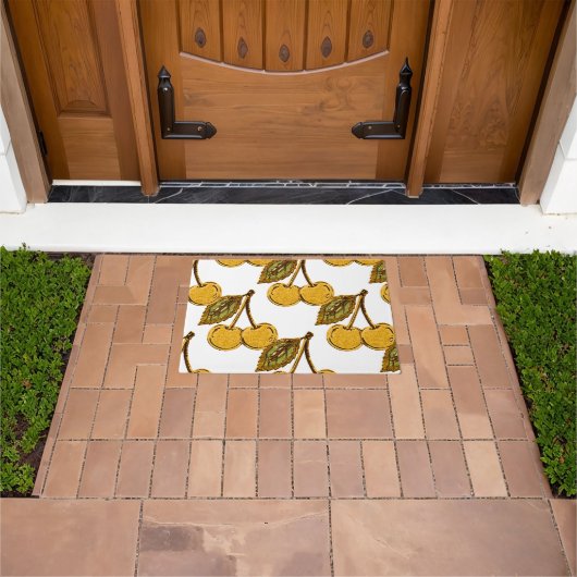 Paillasson Golden Metallic Cherries Pattern (De plein air)