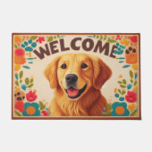 Paillasson Golden Retriever Chien Bienvenue Bordure colorée (Devant)