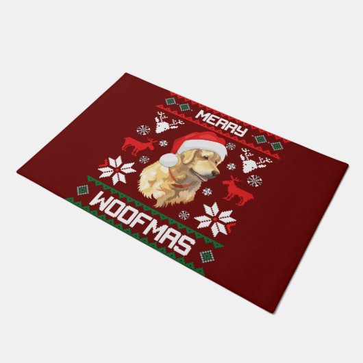 Paillasson Golden Retriever Chien Merry Woofmas Sweat de Noël (Incliné)