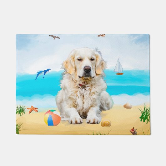 Paillasson Golden Retriever Dog sur la plage (Devant)