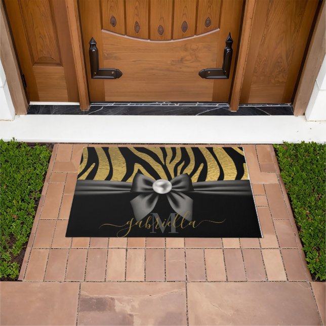 Paillasson Golden Zebra Print et Bow (De plein air)
