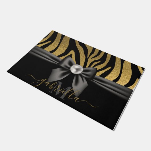 Paillasson Golden Zebra Print et Bow (Incliné)