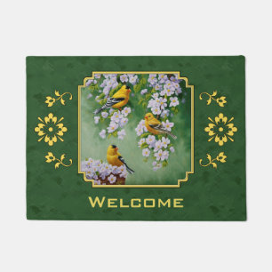 Paillasson Goldfinch Birds and Flowers Green