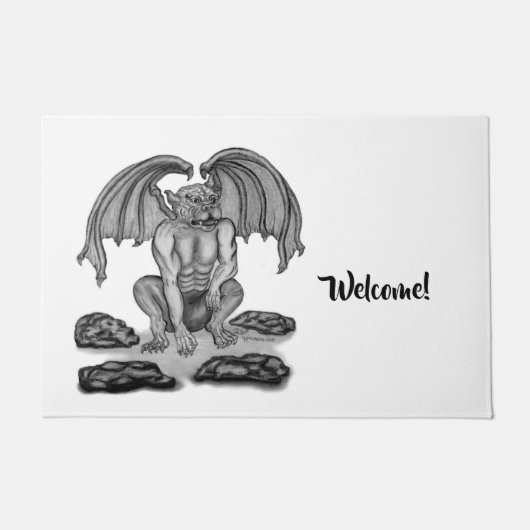 Paillasson Golem Gargoyle, Design noir et blanc (Devant)