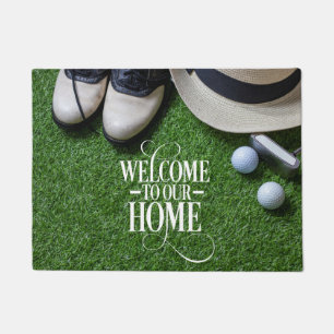 Paillasson Golf Bienvenue chez le golfeur avec balle sur le v