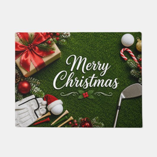 Paillasson Golf de Noël sur gazon vert (Devant)
