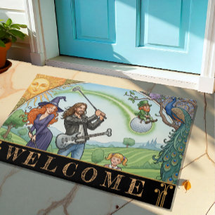 Paillasson Golf Famille avec Witch, Rockstar, Leprechaun / Ar