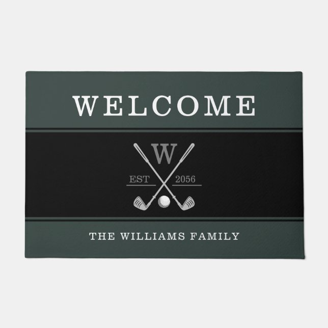 Paillasson Golf Monogramme Nom de famille Green Doormat (Devant)