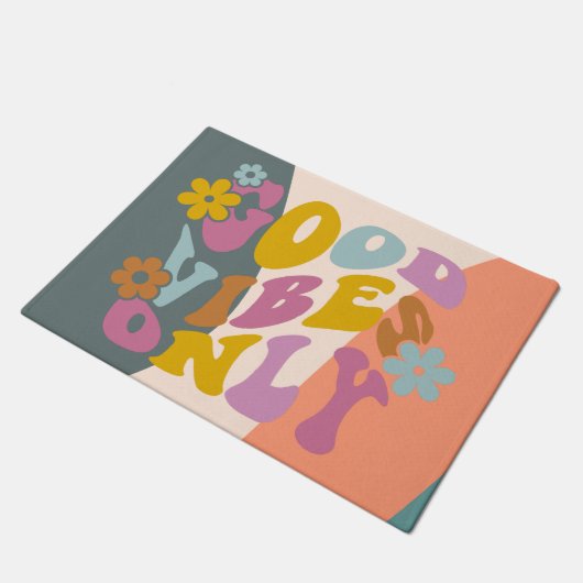 Paillasson Good Vibes seulement Citation Retro 60s Hippie Des (Incliné)
