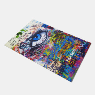 Paillasson Graffiti moderne bleu d'oeil mauvais