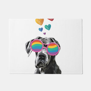 Paillasson Grand Danois avec coeurs Saint-Valentin