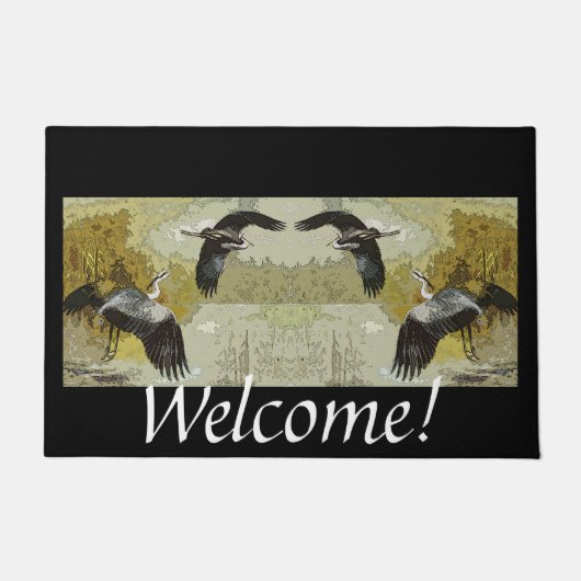 Paillasson Grand Héron bleu Oiseaux Flying Wildlife Doormat (Devant)