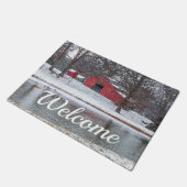 Paillasson Grange Rouge Dans La Neige Peinture Bienvenue Port (Incliné)