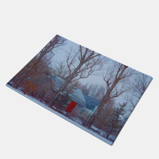 Paillasson Grange rouge rustique en hiver en hiver (Incliné)