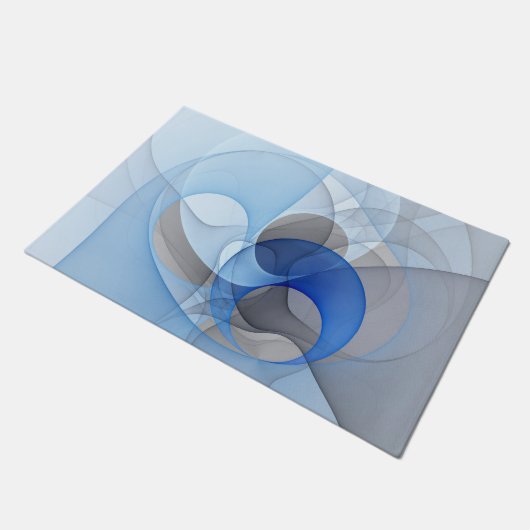 Paillasson Graphique d'art fractal gris bleu Abstrait moderne (Incliné)