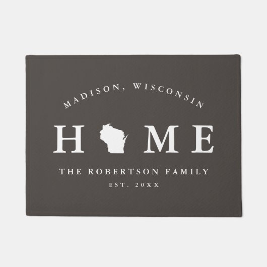 Paillasson Gray and White State of Wisconsin Map Mat, (Devant)
