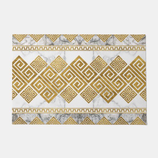 Paillasson Greek Meander - Greek Key White Marble and Gold (Devant)