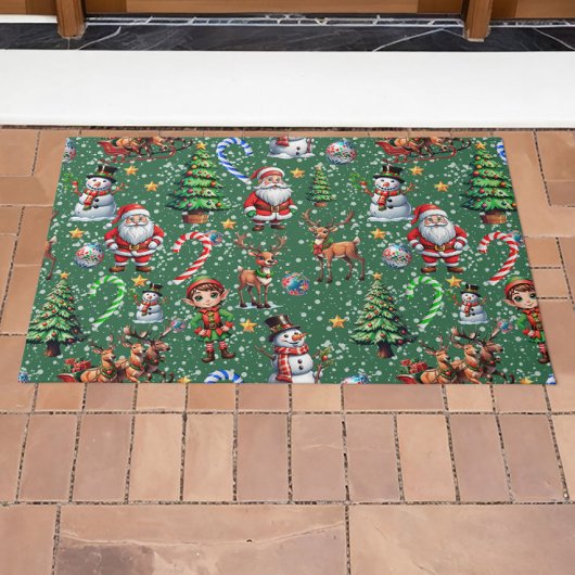 Paillasson Green Background Christmas Decorative Pattern