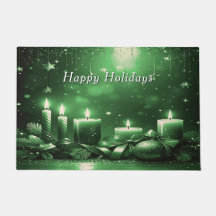 Green Candles Christmas Holiday Doormat