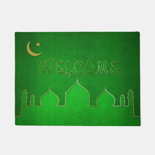 Paillasson Green Gold Mosque Moon Star - Welcome Door Mat (Devant)