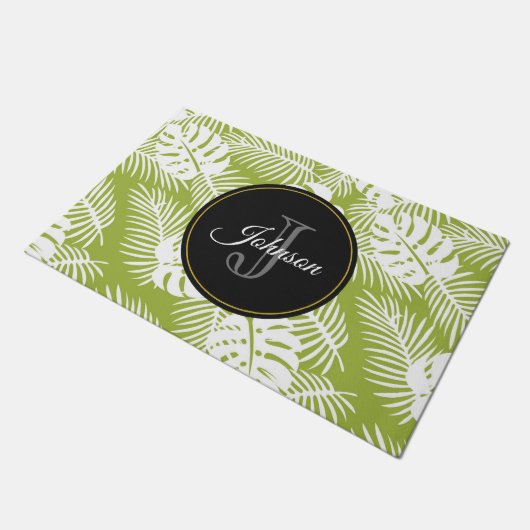Paillasson Green Palm Feuille Rainforest Motif Monogram (Incliné)