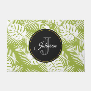 Paillasson Green Palm Feuille Rainforest Motif Monogram