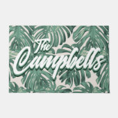 Paillasson Green Tropical Feuilles Script Nom mat Doormat (Devant)