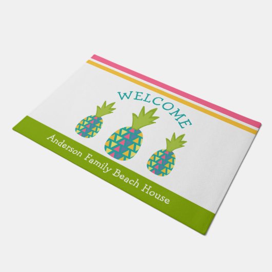 Paillasson Green Welcome 3 Tropical Pineapples Beach House (Incliné)