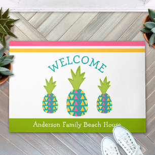 Paillasson Green Welcome 3 Tropical Pineapples Beach House