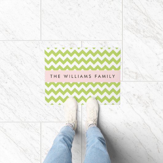 Paillasson Green Zigzag, Green Chevron, Votre Nom (Intérieur)