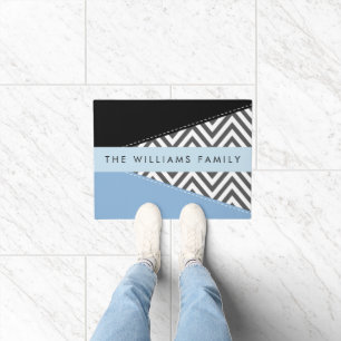 Paillasson Grey Zigzag, Grey Chevron, Bleu, Votre Nom