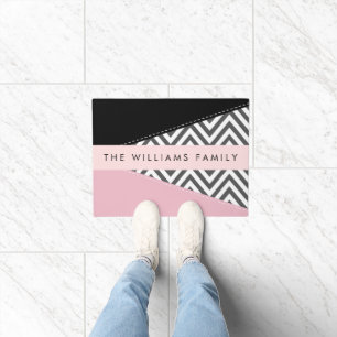 Paillasson Grey Zigzag, Grey Chevron, Rose, Votre Nom