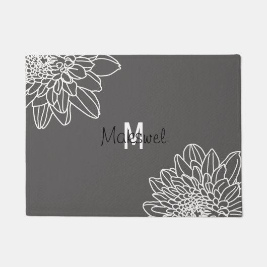 Paillasson Gris Avec Fleurs Blanches Accueil Porte Mat (Devant)