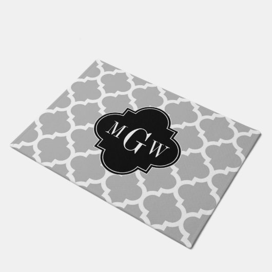 Paillasson Gris Blanc Marocain #5 Noir 3 Initial Monogramme (Incliné)