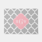 Paillasson Gris Blanc Marocain #5 Rose 3 Initial Monogramme (Devant)