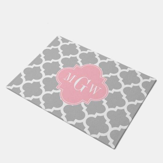 Paillasson Gris Blanc Marocain #5 Rose 3 Initial Monogramme (Incliné)