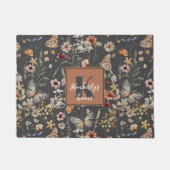 Paillasson Gris Charbon Boho Floral Monogrammé (Devant)