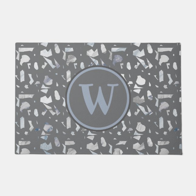 Paillasson Gris Italien Terrazzo Carrelage Monogramme (Devant)