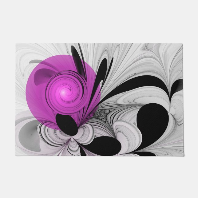 Paillasson Gris Noir Abstrait Avec Art Fractal Magenta (Devant)