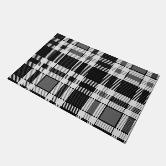 Paillasson Gris Noir Blanc Flanné Plaid Tartan Design (Incliné)