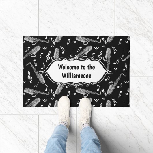 Paillasson Gris saxophone musique note Motif (Intérieur)