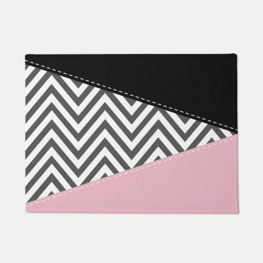 Paillasson Gris Zigzag, Gris Chevron, Motif Zigzag, Rose (Devant)