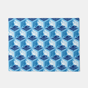 Paillasson Grues japonaises, bleu marine, blanc et bleu clair