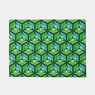 Paillasson Grues japonaises, vert de jade et bleu-clair